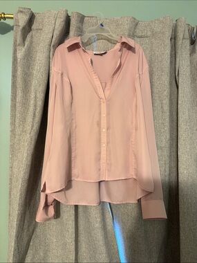 Women's Blush Pink Button-Front Relaxed Shirt